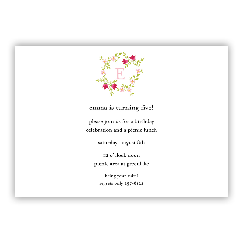 Camryn Floral Wreath Invitaton or Announcement,  set of 25