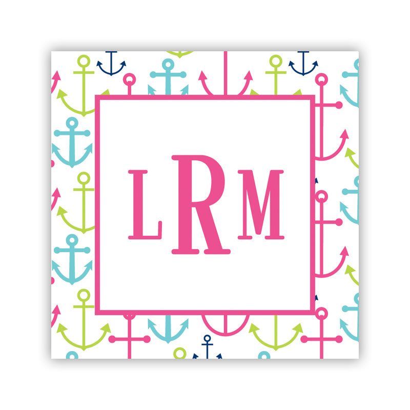 24 Personalized Happy Anchors Pink Square Stickers