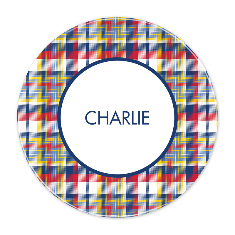 Personalized Classic Madras Plaid Navy & Red 10 inch Plate