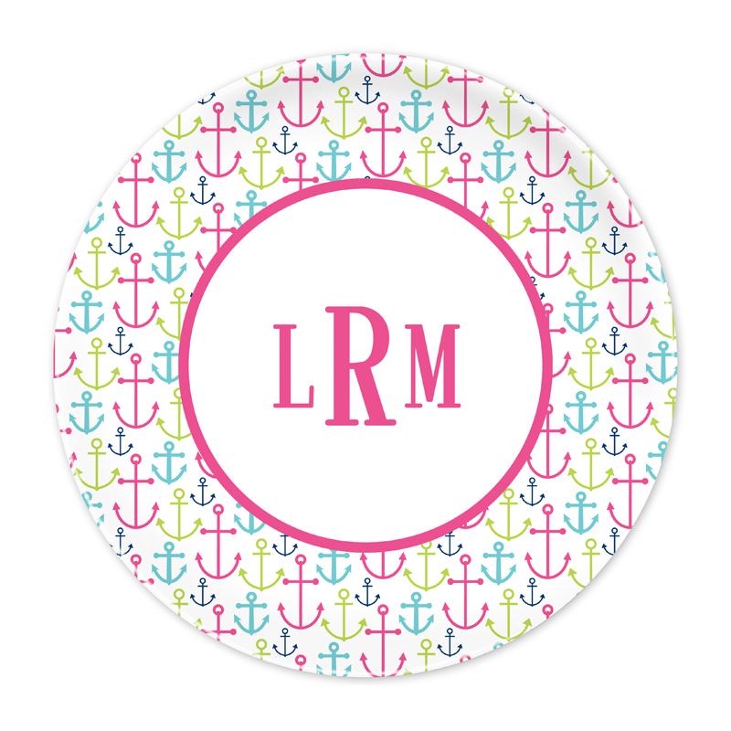 Personalized Happy Anchors Pink 10 inch Plate