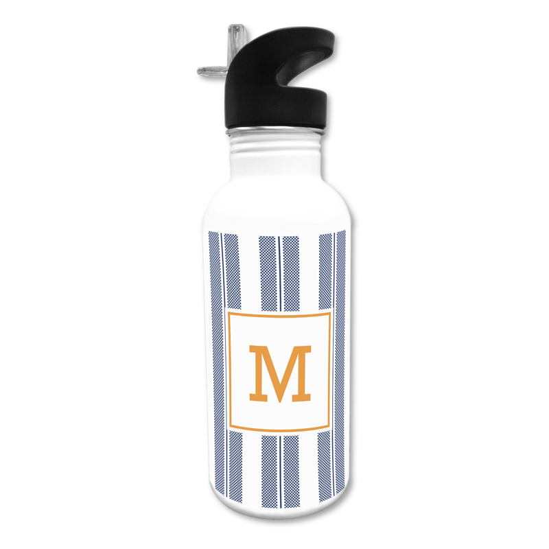 Vineyard Stripe Navy 20 oz Water Bottle, Personalized