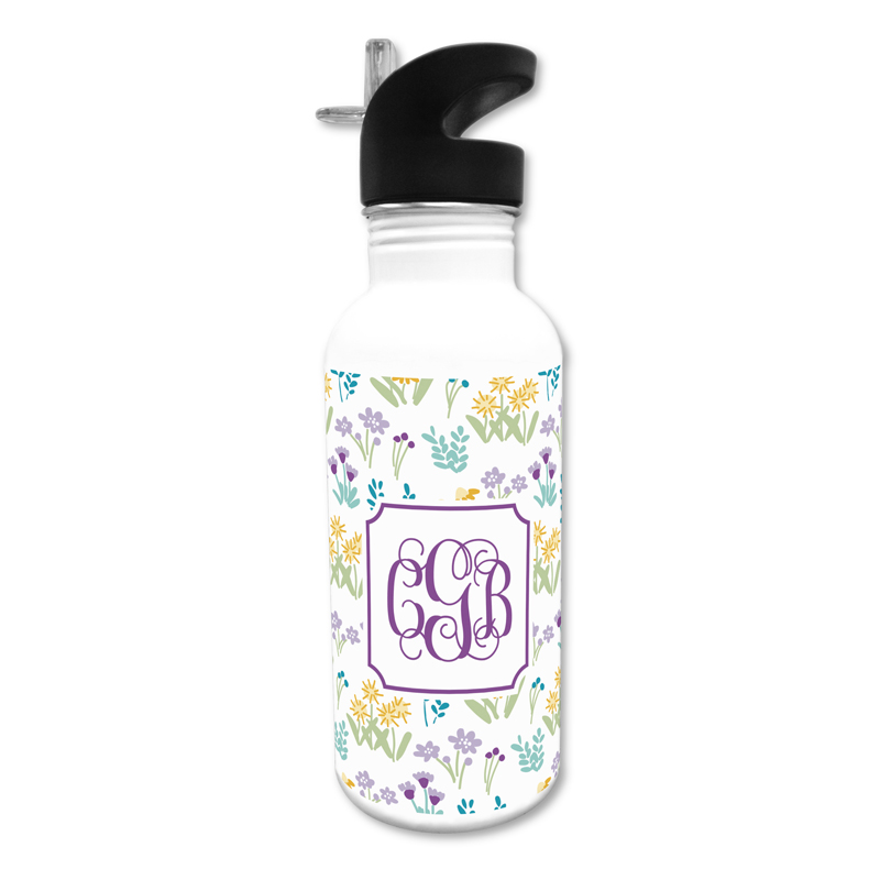 Flower Fields Purple 20 oz Water Bottle, Personalized