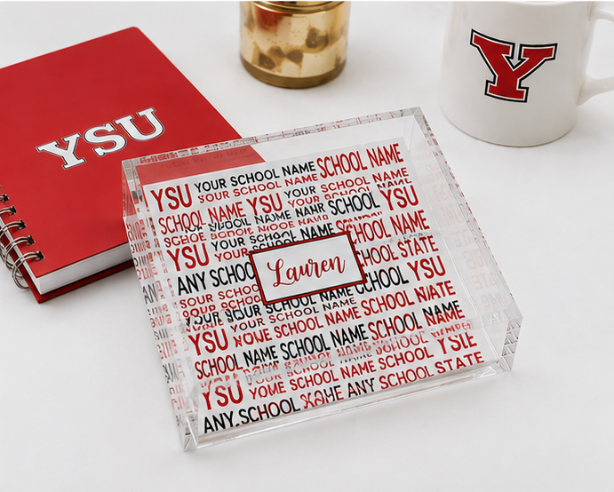Custom school color lucite tray personalized for college student