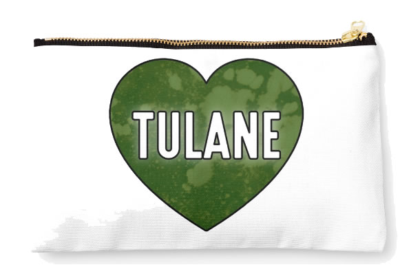 Tulane University Green Waves Zippered Pouch, Heart Pattern