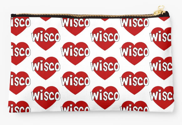 University of Wisconsin Badgers Zippered Pouch, Heart Pattern