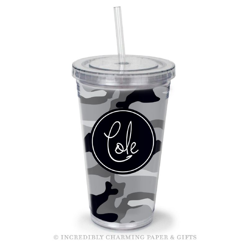 Beverage Tumbler with Straw, Personalized, Hunter Grey
