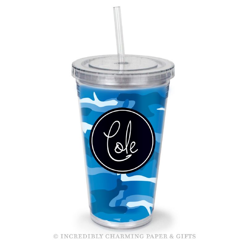 Beverage Tumbler with Straw, Personalized, Hunter Blue