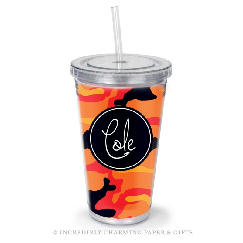 Beverage Tumbler with Straw, Personalized, Hunter Fire