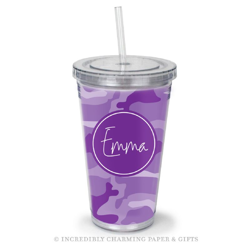 Beverage Tumbler with Straw, Personalized, Hunter Purple