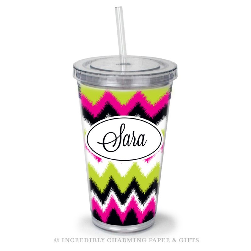 Beverage Tumbler with Straw, Personalized, Fuzzy Bold