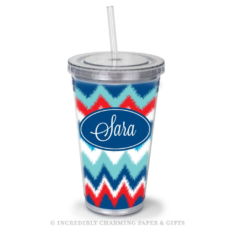 Beverage Tumbler with Straw, Personalized, Fuzzy Nautical