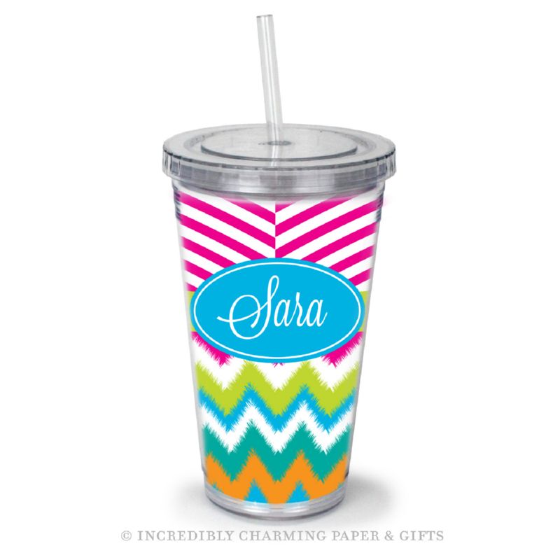 Beverage Tumbler with Straw, Personalized, Fuzzy Mix