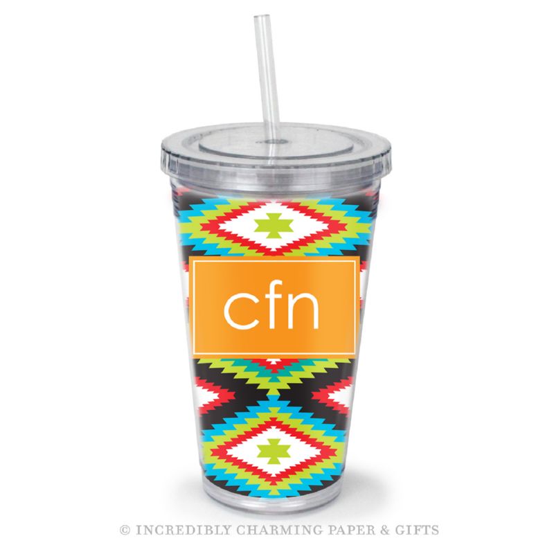 Beverage Tumbler with Straw, Personalized, Navajo Bold