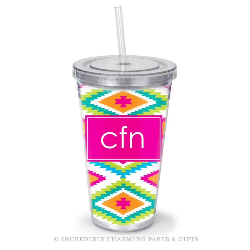 Beverage Tumbler with Straw, Personalized, Navajo Bright