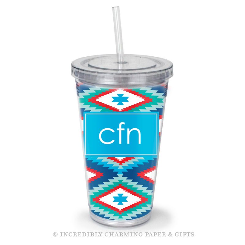 Beverage Tumbler with Straw, Personalized, Navajo Blue