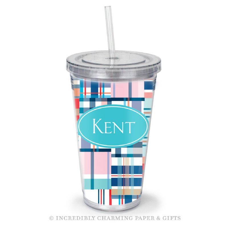 Beverage Tumbler with Straw, Personalized, Madras