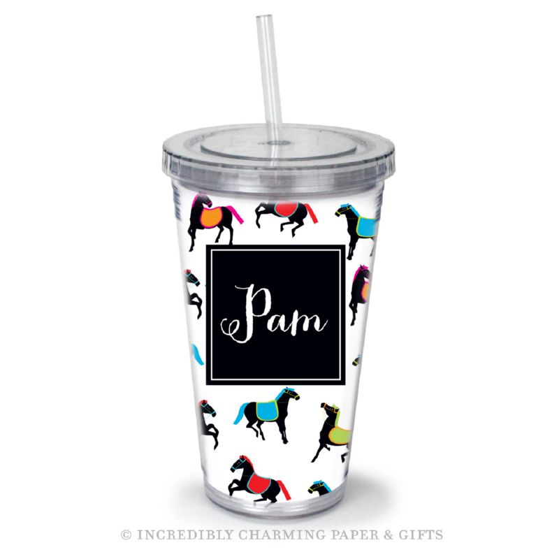 Beverage Tumbler with Straw, Personalized, Horses