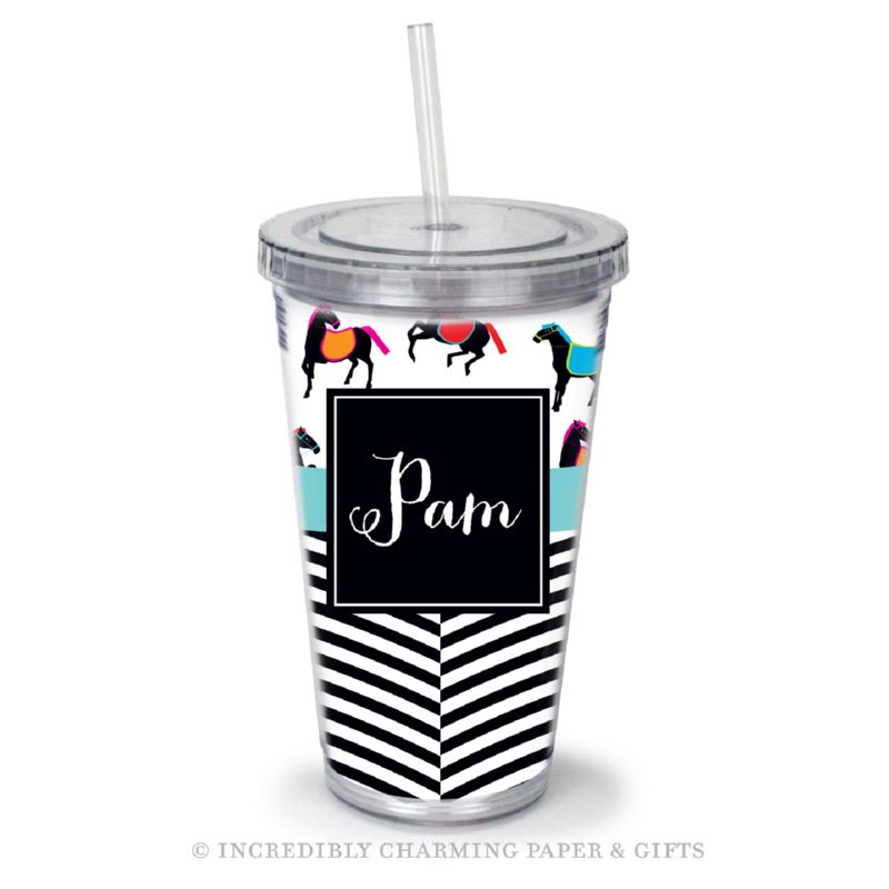Beverage Tumbler with Straw, Personalized, Horses Mix