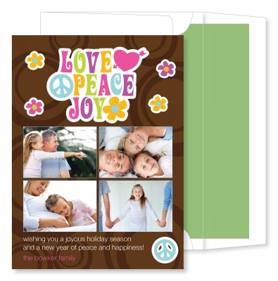 Love Peace Joy Chocolate Flat Photo Card by Noteworthy Collections