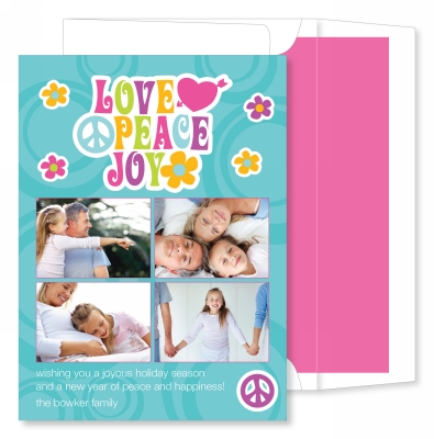 Love Peace Joy Turquoise Flat Photo Card by Noteworthy Collections