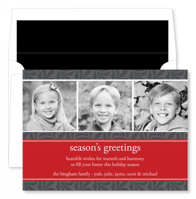 Holiday Leaf Triad Khaki Flat Photo Card by Noteworthy Collections