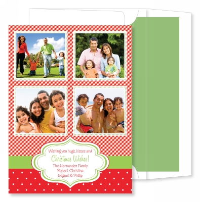 Gingham Dots Red & Green Vertical Flat Photo Card by Noteworthy Collections