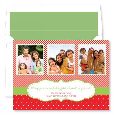 Gingham Dots Red & Green Horizontal Flat Photo Card by Noteworthy Collections