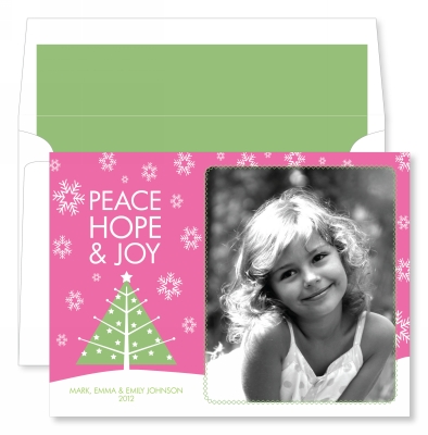 Peace Hope & Joy Pink Flat Photo Card by Noteworthy Collections