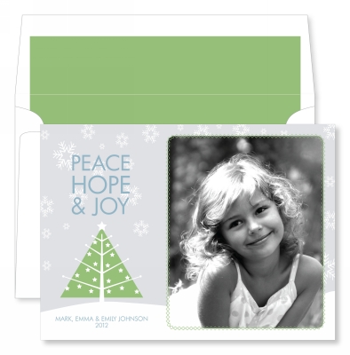 Peace Hope & Joy Silver Flat Photo Card by Noteworthy Collections