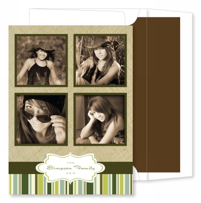 Linen with Green Stripe Flat Photo Card by Noteworthy Collections