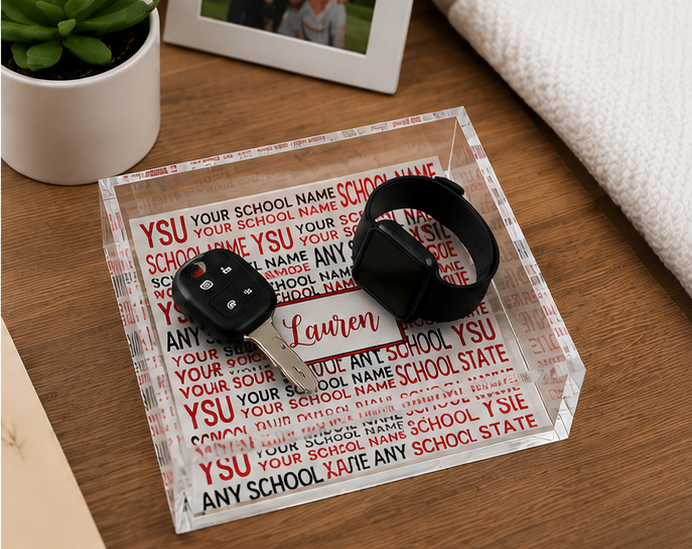 Personalized college dorm room catch all tray for jewelry and keys