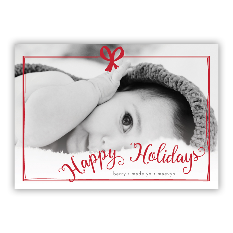 Happy Holidays Bow Red Photo Holiday Greeting Card