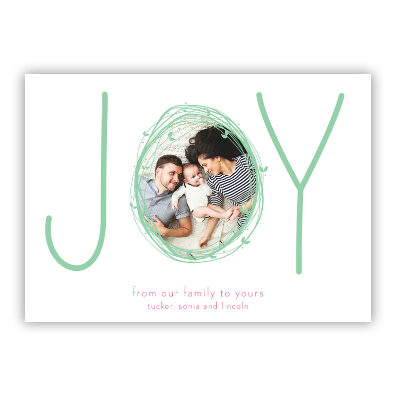 Joy Wreath Mint Photo Holiday Greeting Card