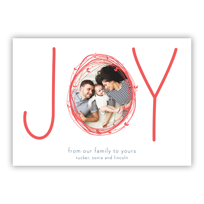 Joy Wreath Rosy Photo Holiday Greeting Card