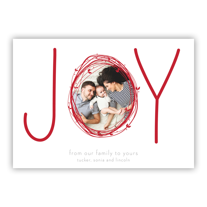 Joy Wreath Red Photo Holiday Greeting Card