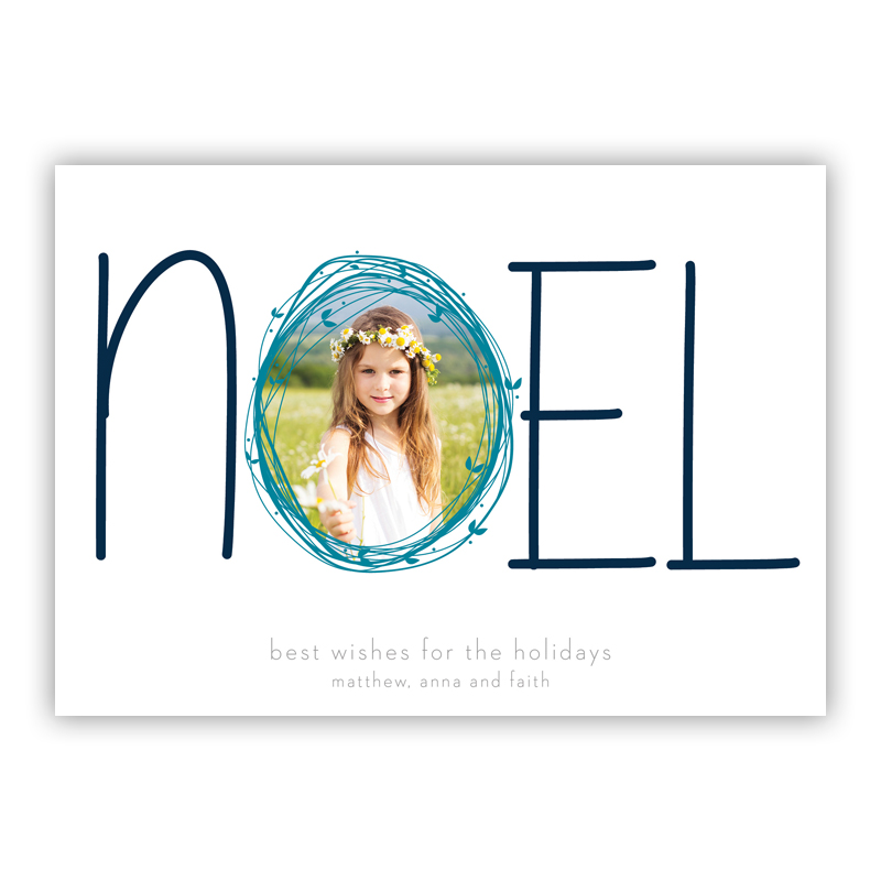 Noel Wreath Aqua Photo Holiday Greeting Card