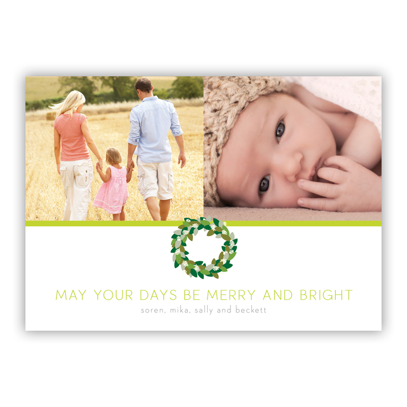 Petal Wreath Green Photo Holiday Greeting Card