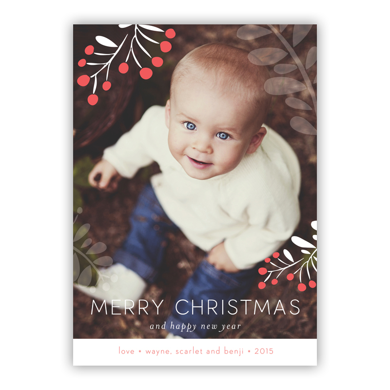 Merry Christmas and Happy New Year Berries Rosy Photo Holiday Greeting Card
