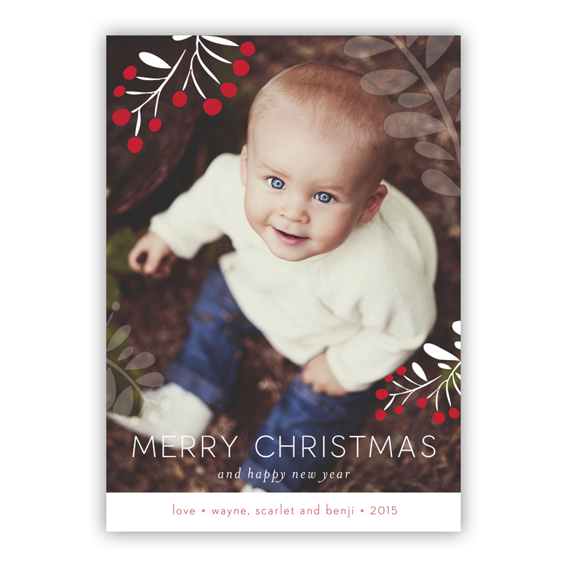 Merry Christmas and Happy New Year Berries Red Photo Holiday Greeting Card