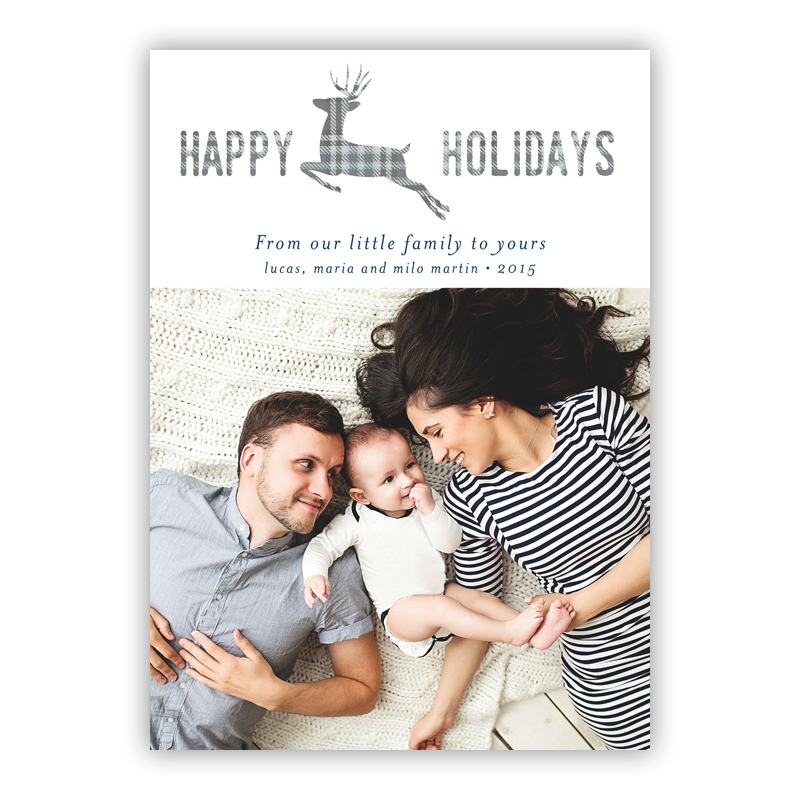 Happy Holidays Reindeer Jumper Grey Photo Holiday Greeting Card