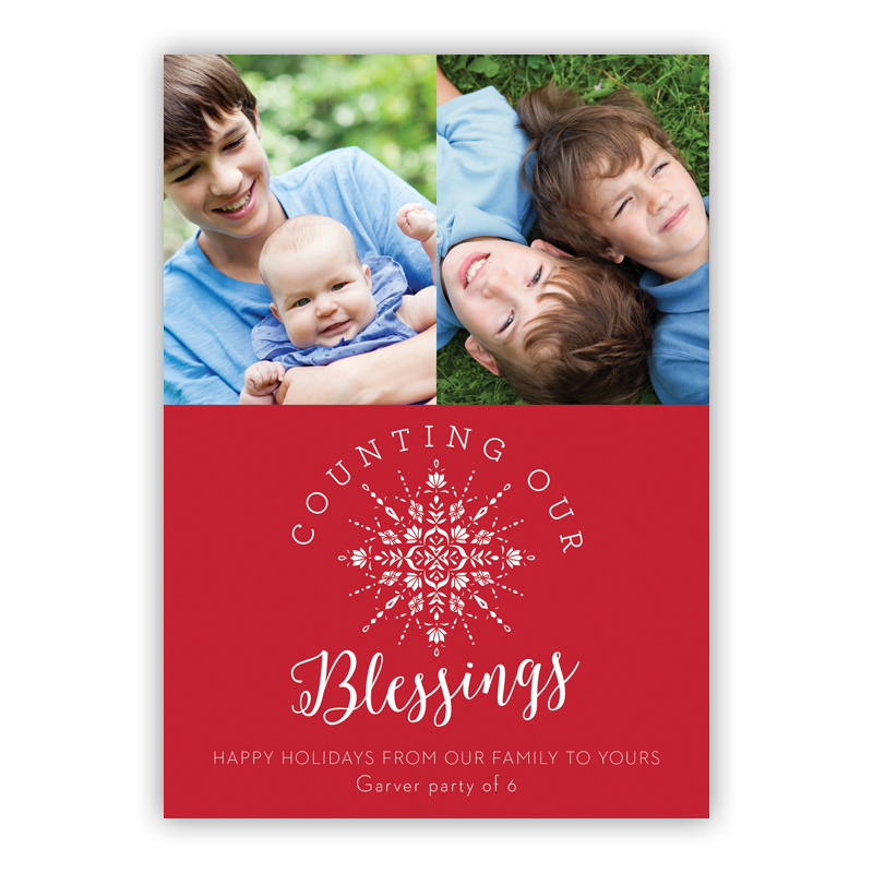 Counting Our Blessings Red Photo Holiday Greeting Card