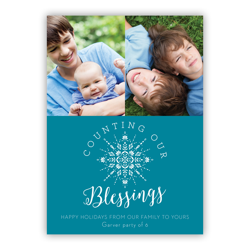 Counting Our Blessings Aqua Photo Holiday Greeting Card