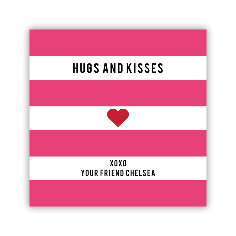 Happy Stripes Hot Pink Valentines Day Stickers, Personalized, qty 24