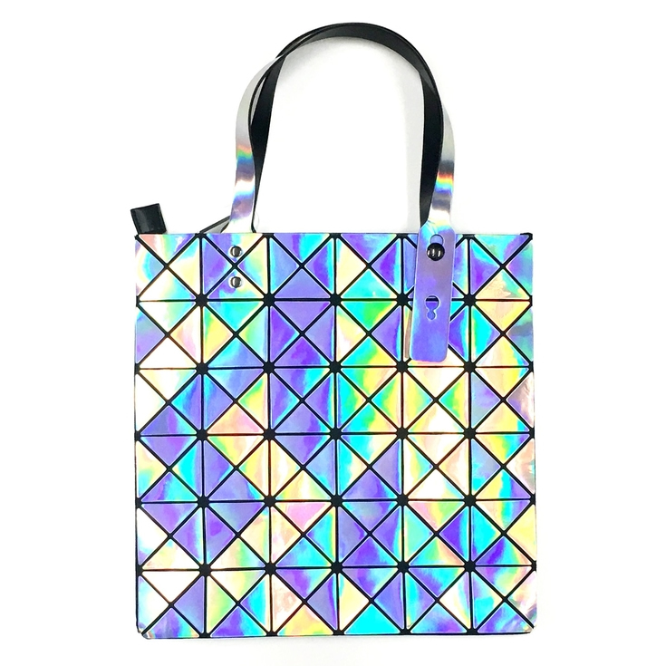 Triangle Design Tote Bag with Zipper in Black, Silver or Hologram