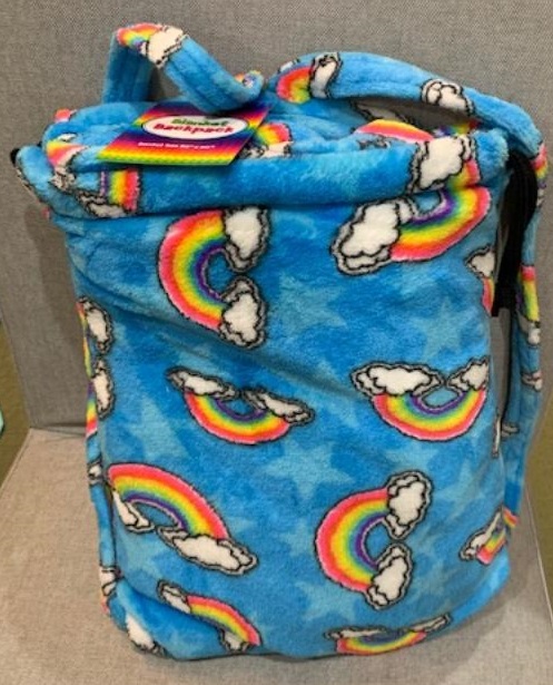 rainbow clouds backpack blanket