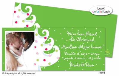 Green - white Christmas invitations, announcements or holiday greeting cards, personalized with digitally printed photos by Dinky Designs