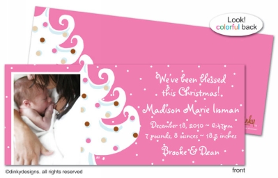 Pink - white Christmas invitations, announcements or holiday greeting cards, personalized with digitally printed photos by Dinky Designs