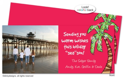 Holiday palm tree invitations, announcements or holiday greeting cards, personalized with digitally printed photos by Dinky Designs