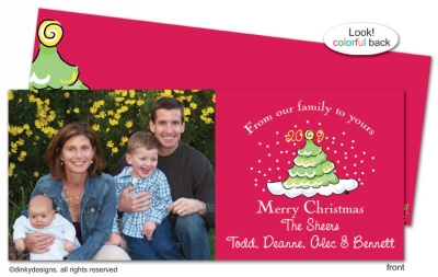 Scallop-style Christmas tree invitations, announcements or holiday greeting cards, personalized with digitally printed photos by Dinky Designs