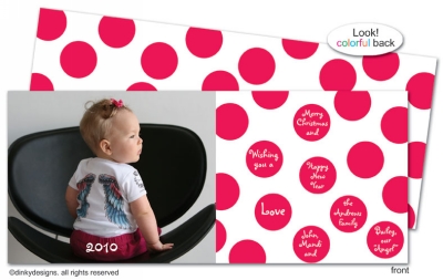 Cranberry holiday dots invitations, announcements or holiday greeting cards, personalized with digitally printed photos by Dinky Designs